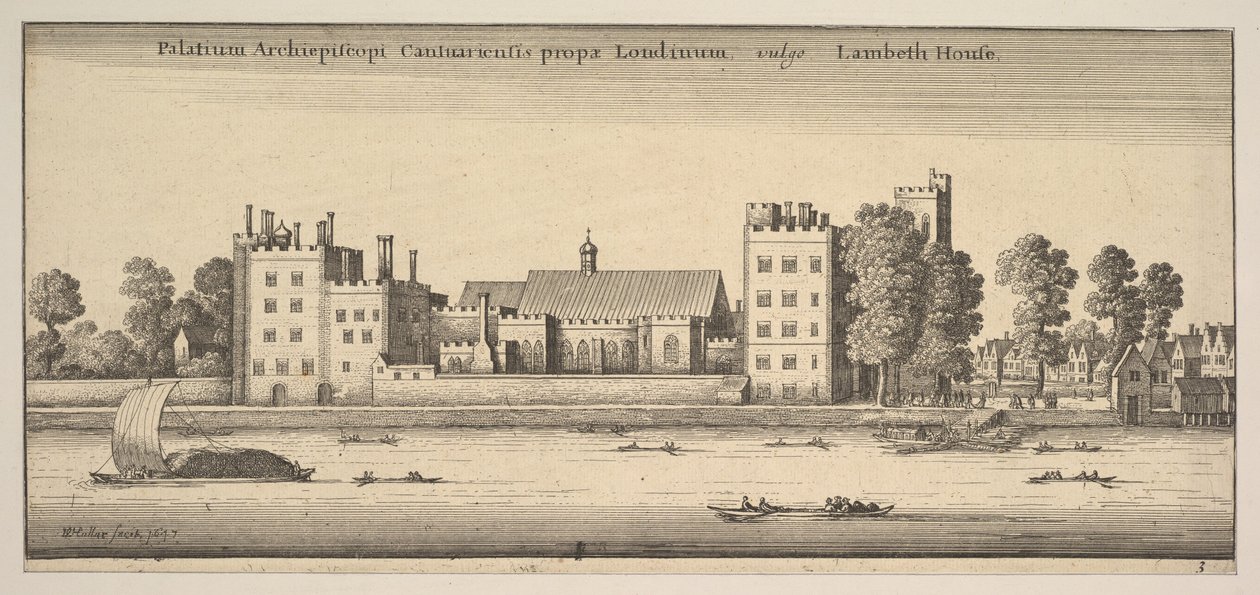 Palácio em Londres para Canterbury propae geralmente Lambeth House Lambeth House P ..., 1647. de Wenceslaus Hollar