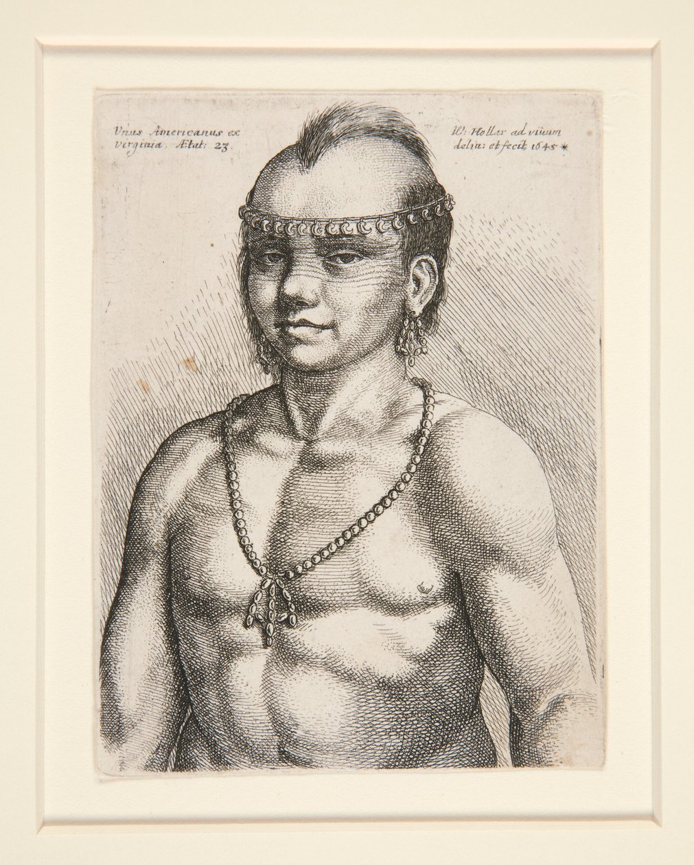 Retrato de um nativo americano, provavelmente o guerreiro chamado Jaques, do Museu da Nação Delaware de Wenceslaus Hollar