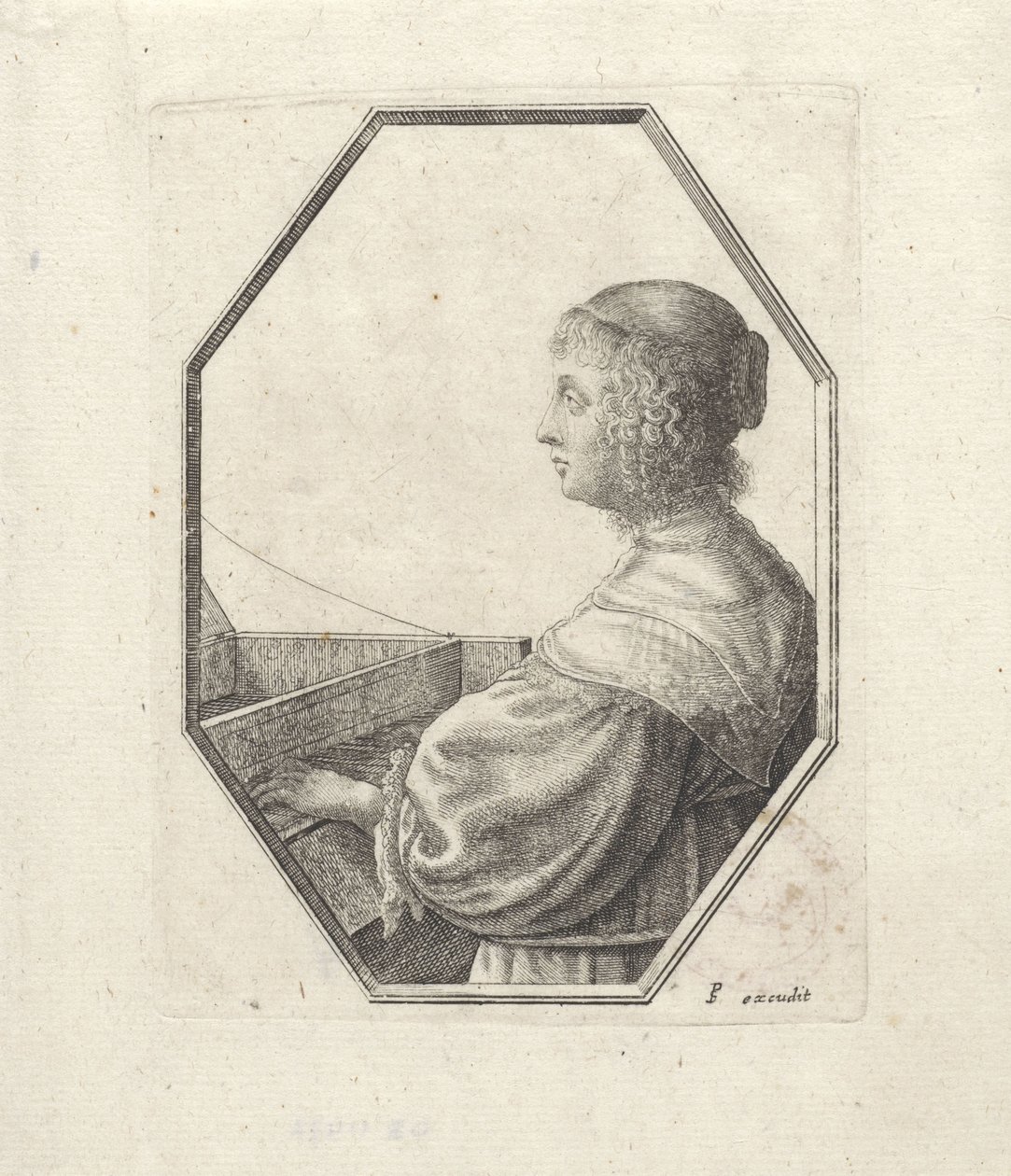 Retrato de uma mulher atrás de um virginal de Wenceslaus Hollar