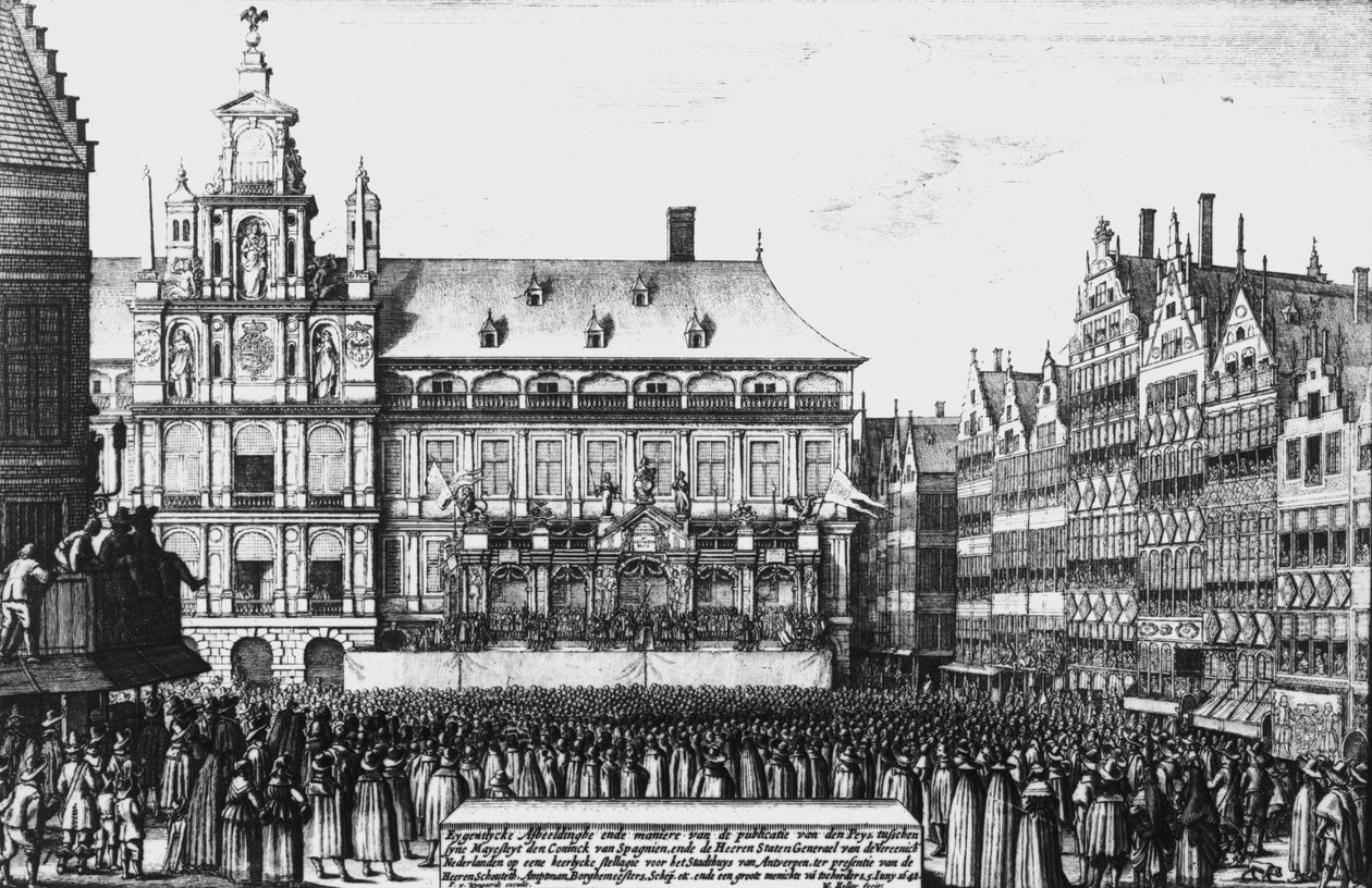 Proclamação da paz da Vestfália em 1648, gravada por F. Wyngaerde de Wenceslaus Hollar