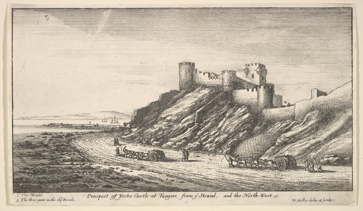 Prospecção do Castelo de Yorke em Tânger, de ye Strand, e do Noroeste, 1669-73. de Wenceslaus Hollar