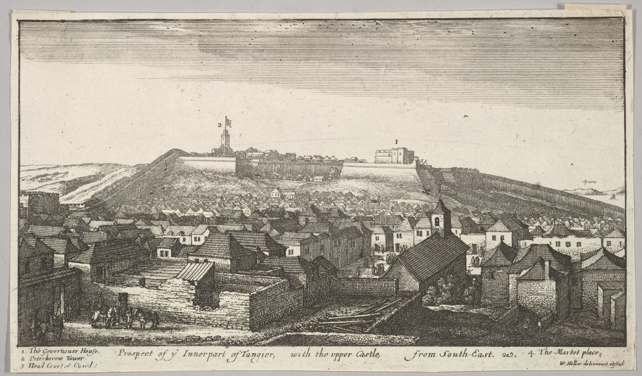 Perspectiva da parte interna de Tânger, com o Castelo superior, do sudeste, 1669-73. de Wenceslaus Hollar