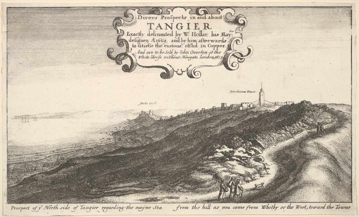 Perspectiva do lado norte de Tânger em relação ao mar mayne da colina quando você chegar ..., em 1673 de Wenceslaus Hollar