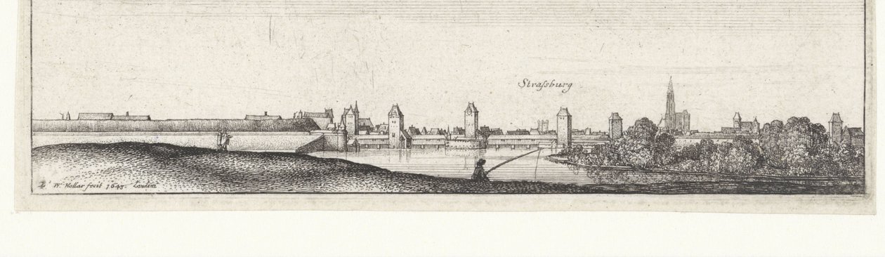 Paisagem fluvial com vista para Estrasburgo Vistas do rio na Alemanha e nos Países Baixos (título da série) de Wenceslaus Hollar