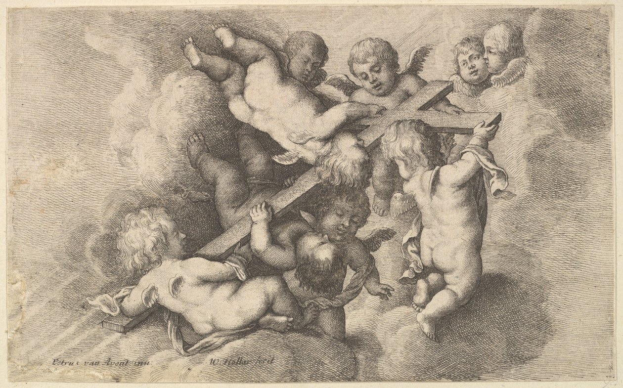 Sete putti carregando a cruz, 1646. de Wenceslaus Hollar