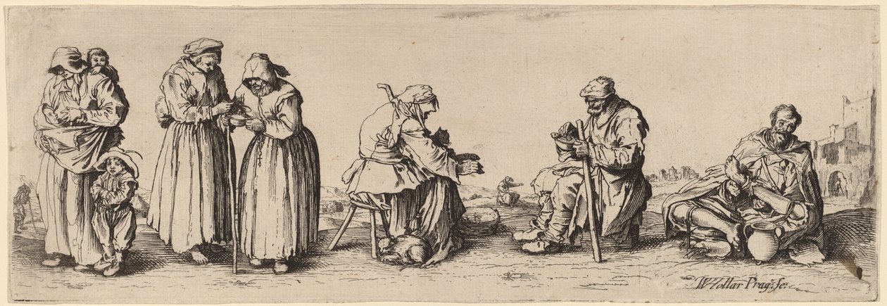 Seis homens e mulheres pedintes. de Wenceslaus Hollar