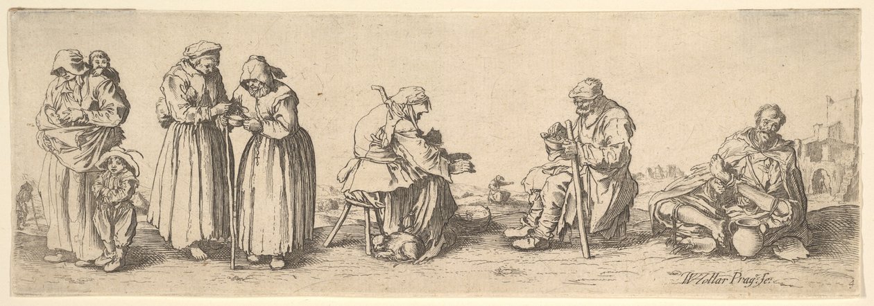 Seis homens e mulheres mendigos, 1630. de Wenceslaus Hollar
