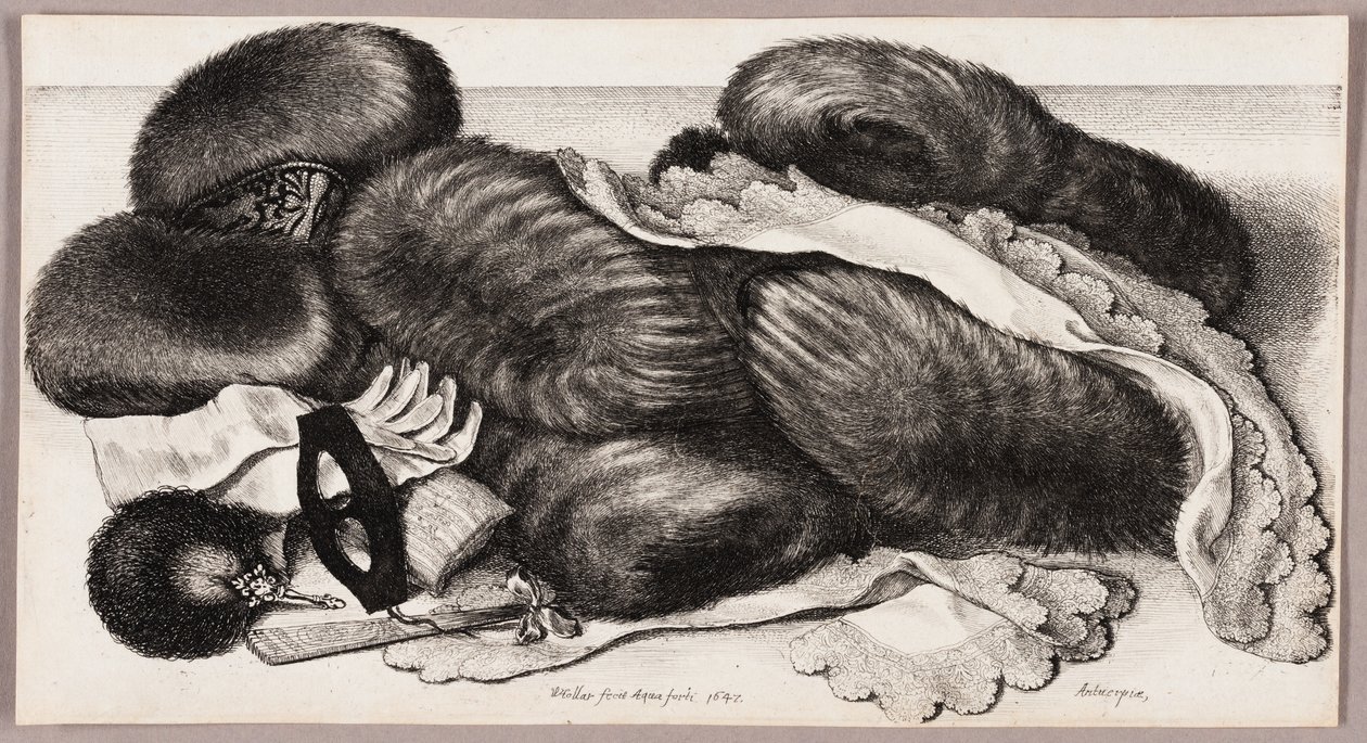 Still-Life com um Grupo de Muffs, um Par de Luvas, e Dois Lenços de Lenço de Wenceslaus Hollar