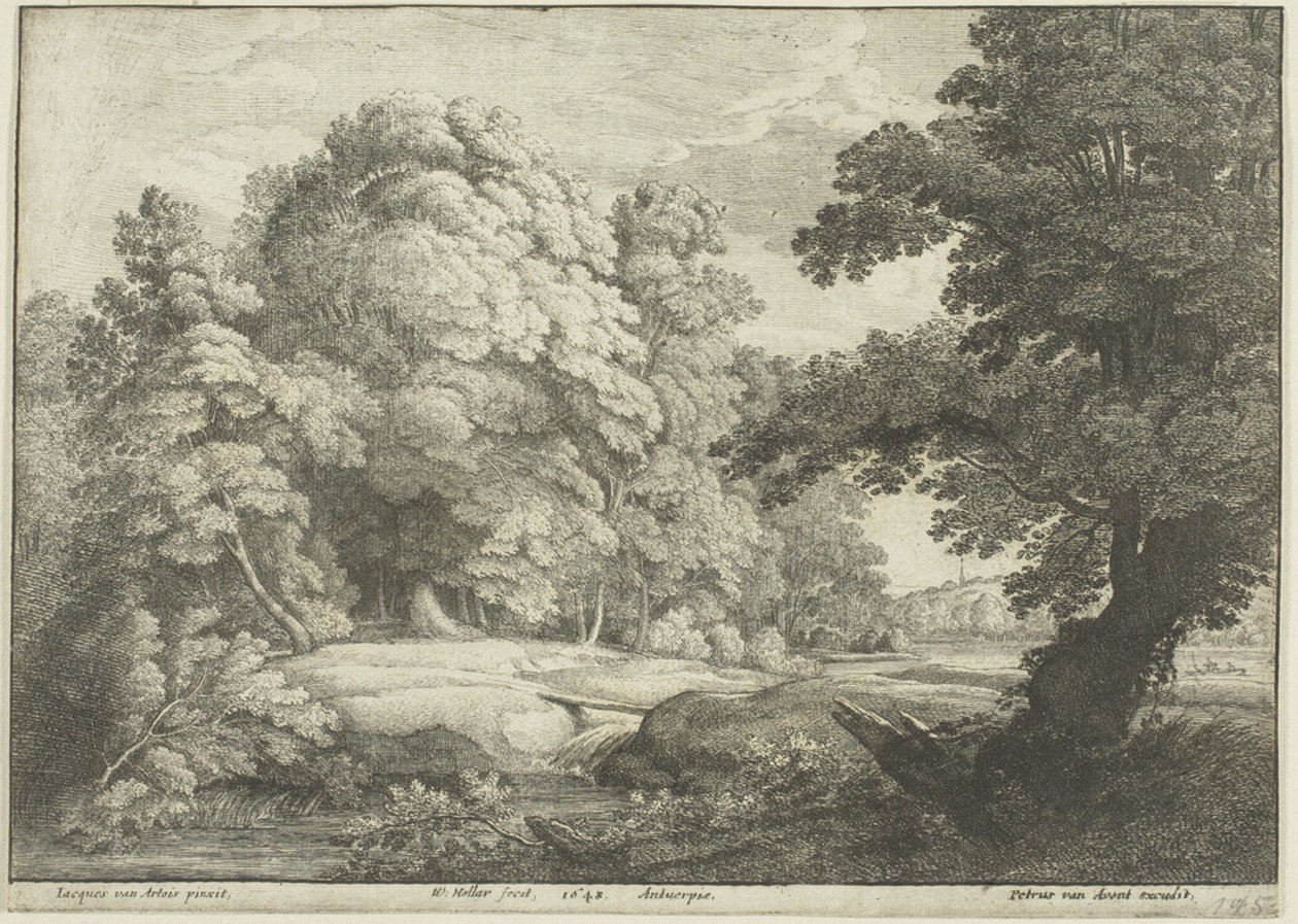 A ponte sobre a cachoeira de Wenceslaus Hollar