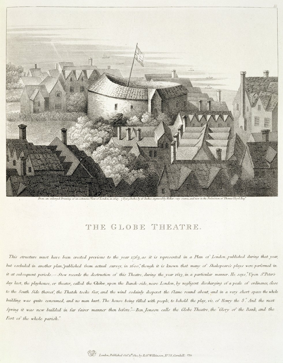 The Globe Theatre, c.1647, publicado por Robert Wilkinson, Londres, 1810 de Wenceslaus Hollar