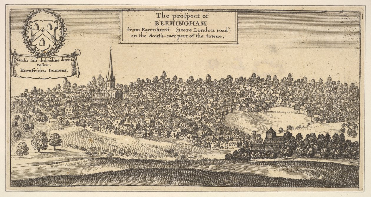 A perspectiva de Bermingham, de Ravenshurst, próxima à estrada de Londres, na parte sudeste ..., 1625-77. de Wenceslaus Hollar