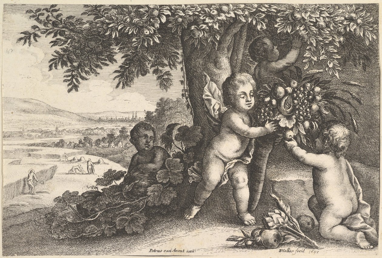 O deus do rio e os meninos, 1625-77. de Wenceslaus Hollar