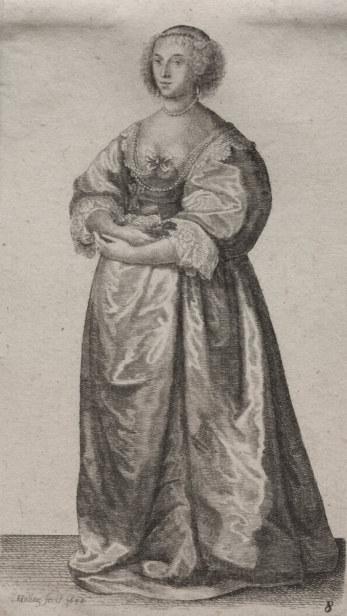 Os vários hábitos das mulheres inglesas, da nobreza às mulheres do campo como são nestes tempos: a mulher com flores de Wenceslaus Hollar