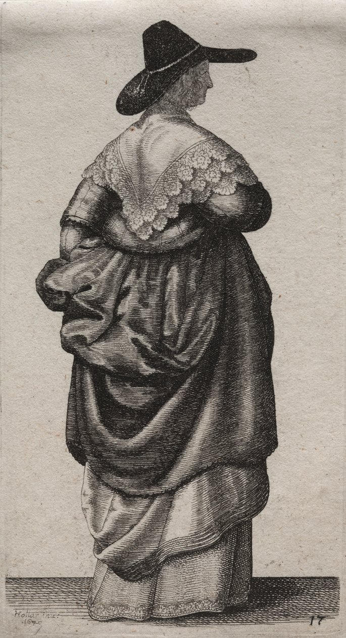 Os vários hábitos das mulheres inglesas, da nobreza às mulheres do campo como são nestes tempos: a mulher com chapéu masculino de Wenceslaus Hollar
