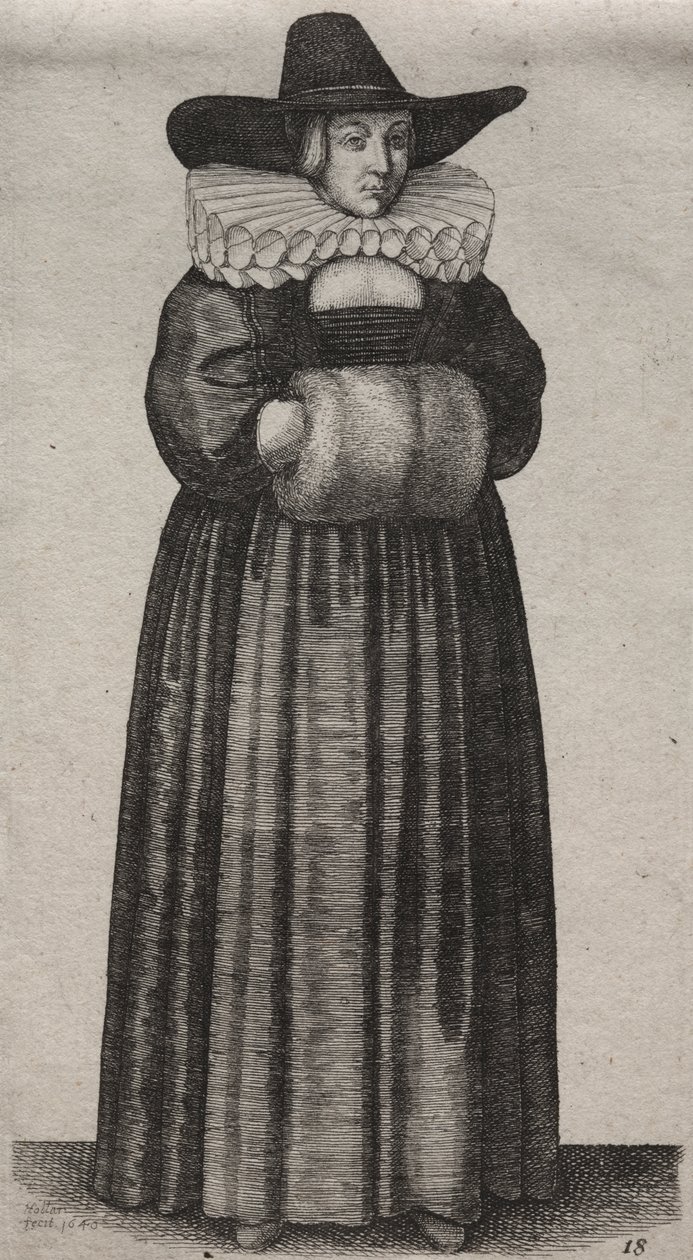 Os vários hábitos das mulheres inglesas, da nobreza às mulheres do campo como são nestes tempos: a mulher com chapéu masculino e regalo leve de Wenceslaus Hollar