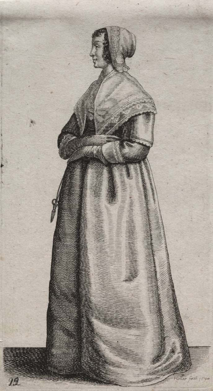 Os Vários Hábitos das Mulheres Inglesas, da Nobreza às Mulheres do Campo como são nestes tempos: A Mulher com Tesoura de Wenceslaus Hollar