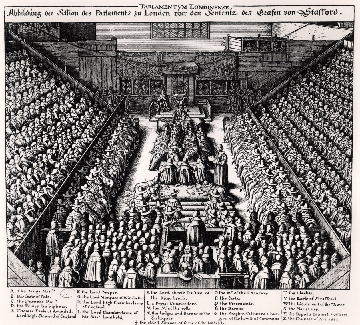 O Julgamento do Thomas Wentworth (1593-1641) Conde de Strafford em 1641 de Wenceslaus Hollar