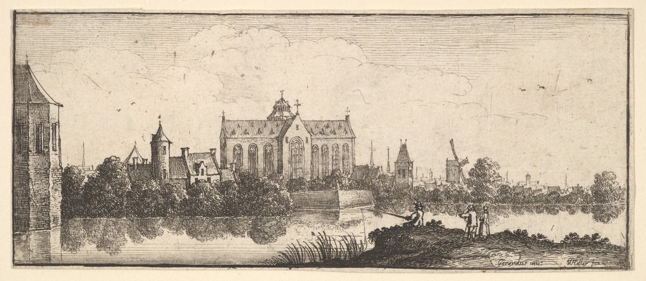 A igreja pela água, 1625-77. de Wenceslaus Hollar