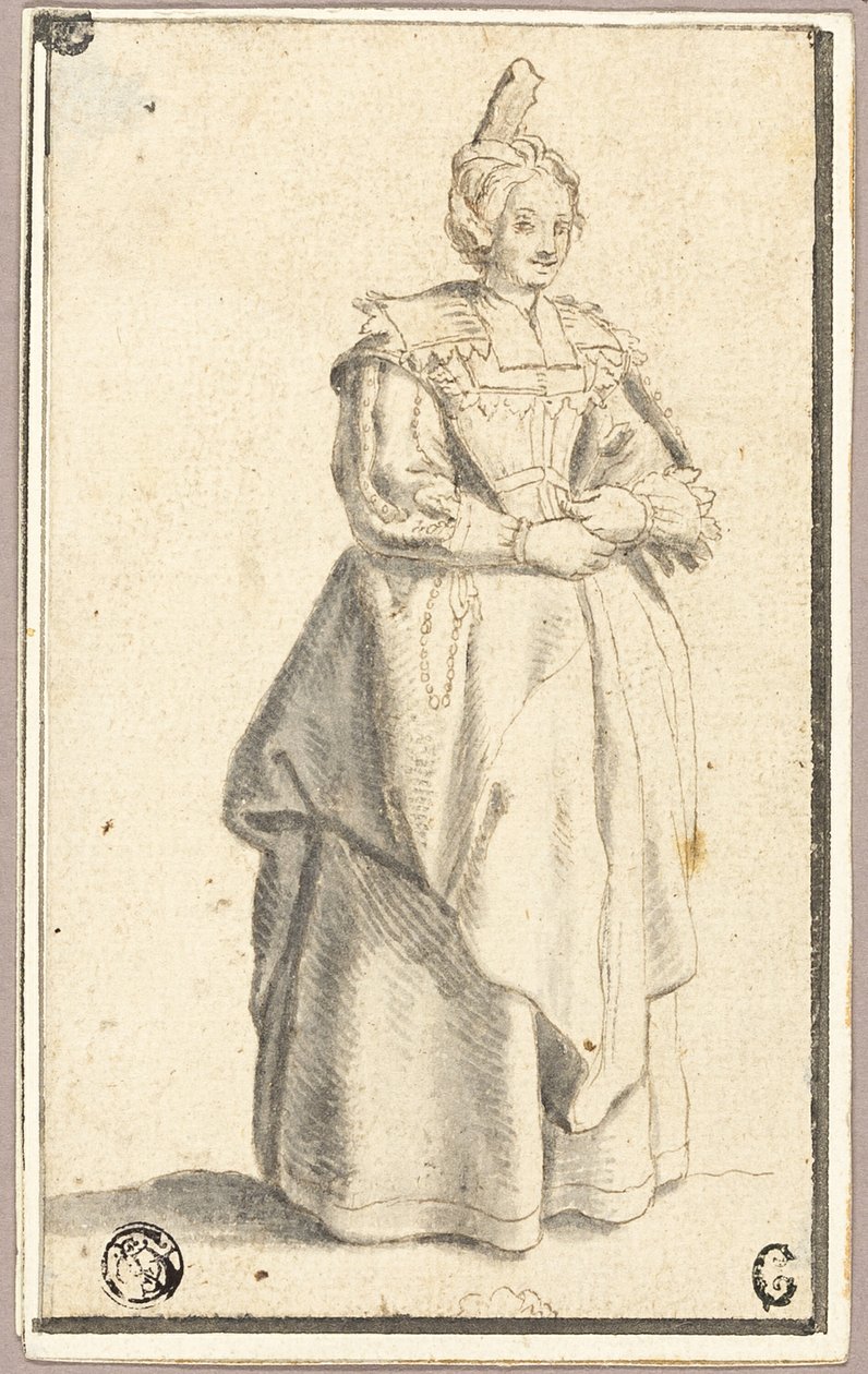 A senhora com o pequeno boné em relevo, após uma estampa de La Noblesse de Wenceslaus Hollar