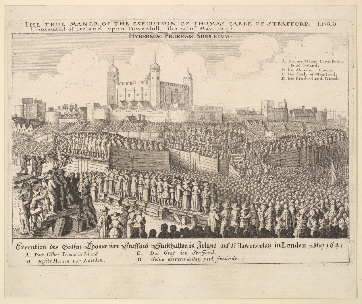 A verdadeira maneira [maneira] da execução de Thomas Earle de Strafford, 1641. de Wenceslaus Hollar