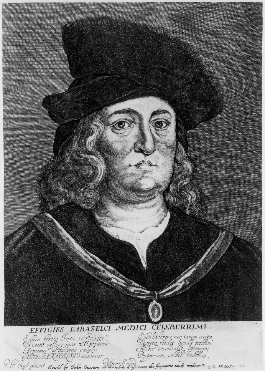 Theophrastus Bombastus de Hohenheim Paracelsus, alquimista e médico suíço, século XVI. de Wenceslaus Hollar