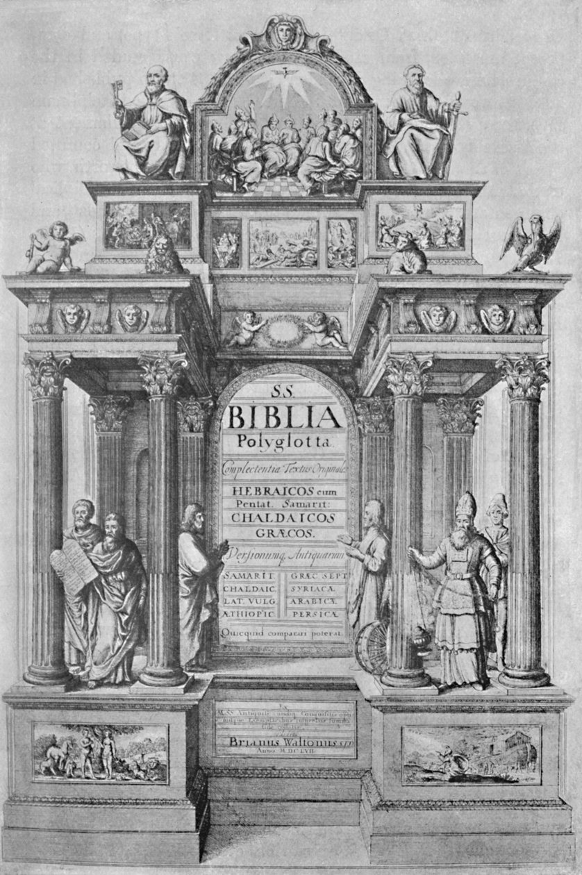 Página-título da Bíblia poliglota de Waltons, 1657, 1904 de Wenceslaus Hollar