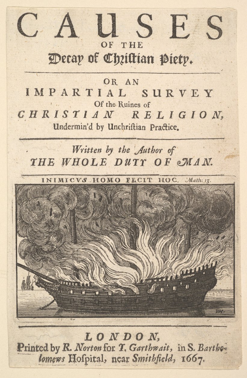 Folha de rosto: As Causas da Decadência da Piedade Cristã, 1667. de Wenceslaus Hollar
