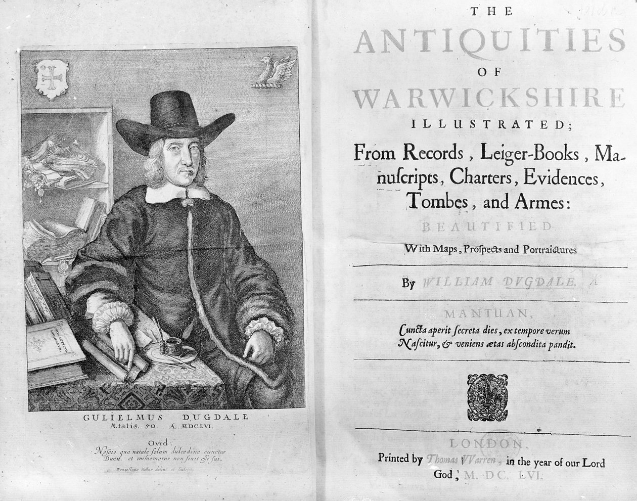 Titlepage e Frontispiece para &39;As Antiguidades de Warwickshire&39; por William Dugdale, 1656 de Wenceslaus Hollar