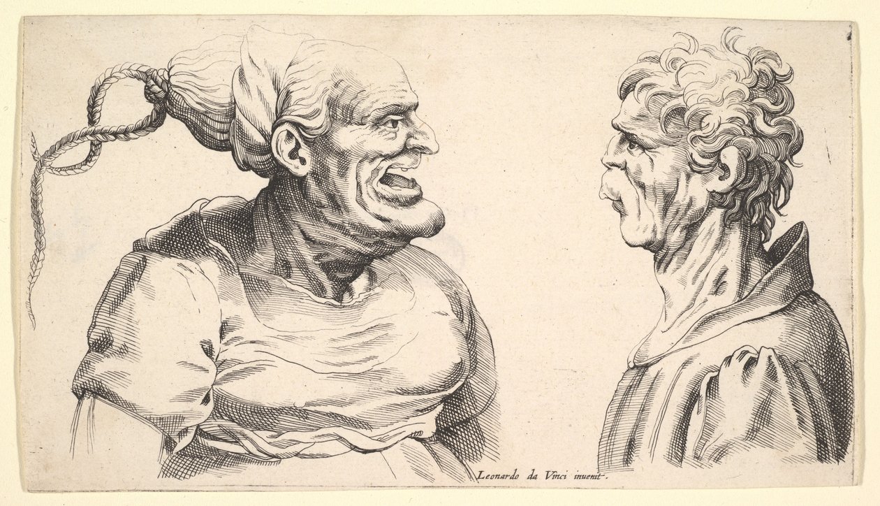 Duas cabeças deformadas, 1625-1744. de Wenceslaus Hollar