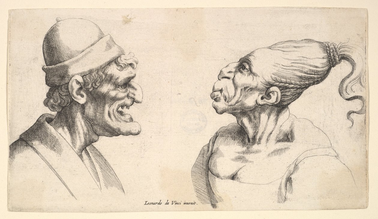 Duas cabeças deformadas, 1625-77. de Wenceslaus Hollar
