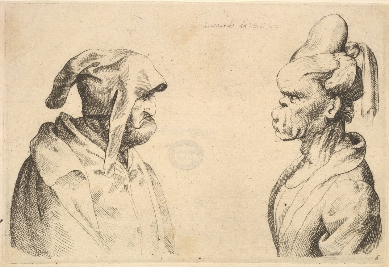 Duas cabeças deformadas frente a frente, 1625-77. de Wenceslaus Hollar