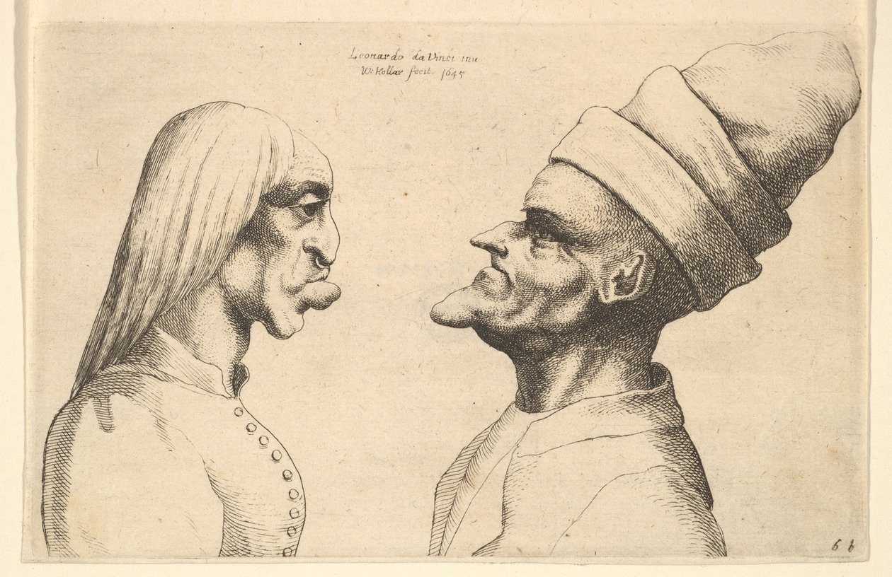 Duas cabeças deformadas frente a frente, 1645. de Wenceslaus Hollar