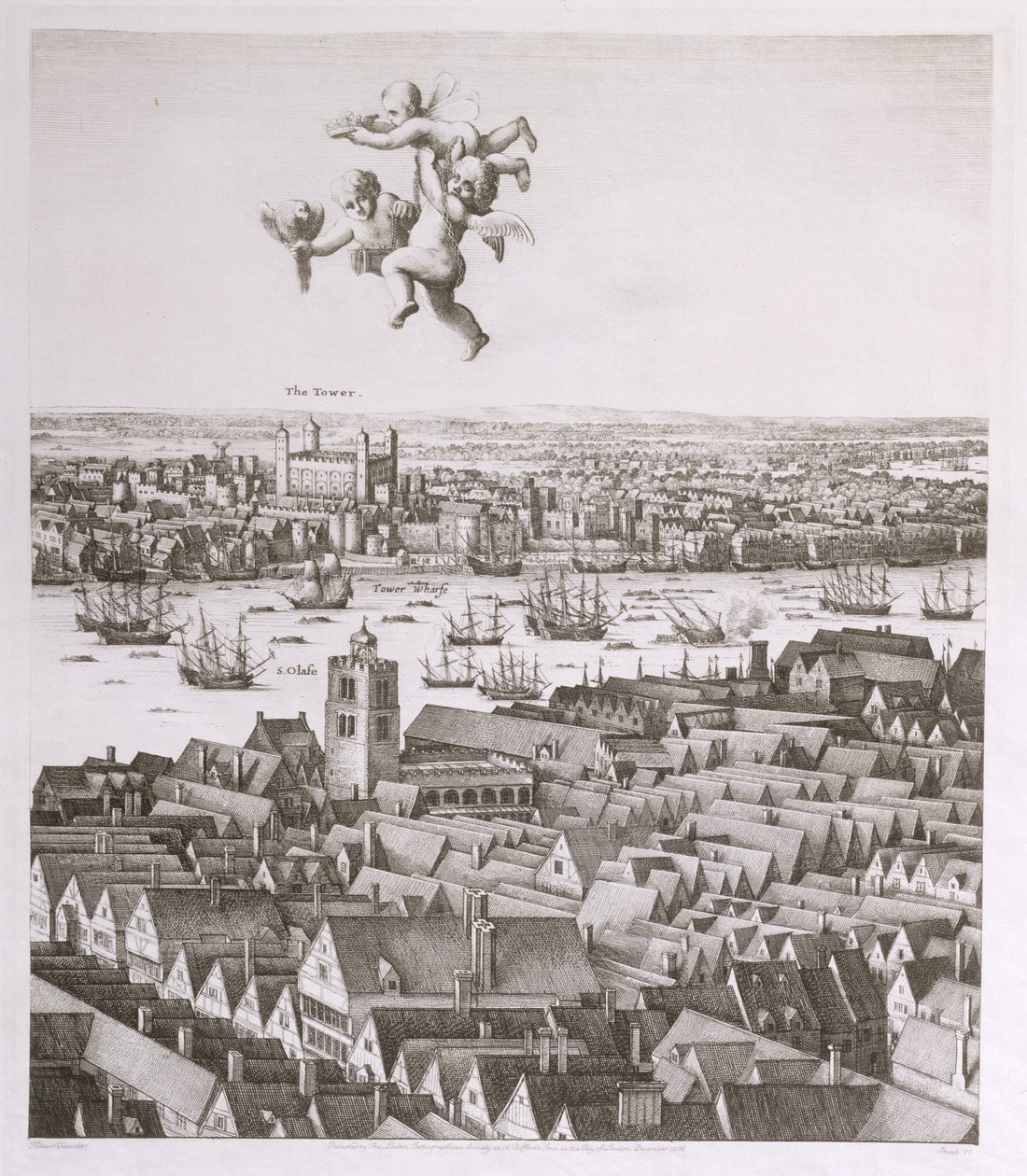 Vista de Londres, publicada em 1647 (cópia fac-símile) (detalhe) de Wenceslaus Hollar