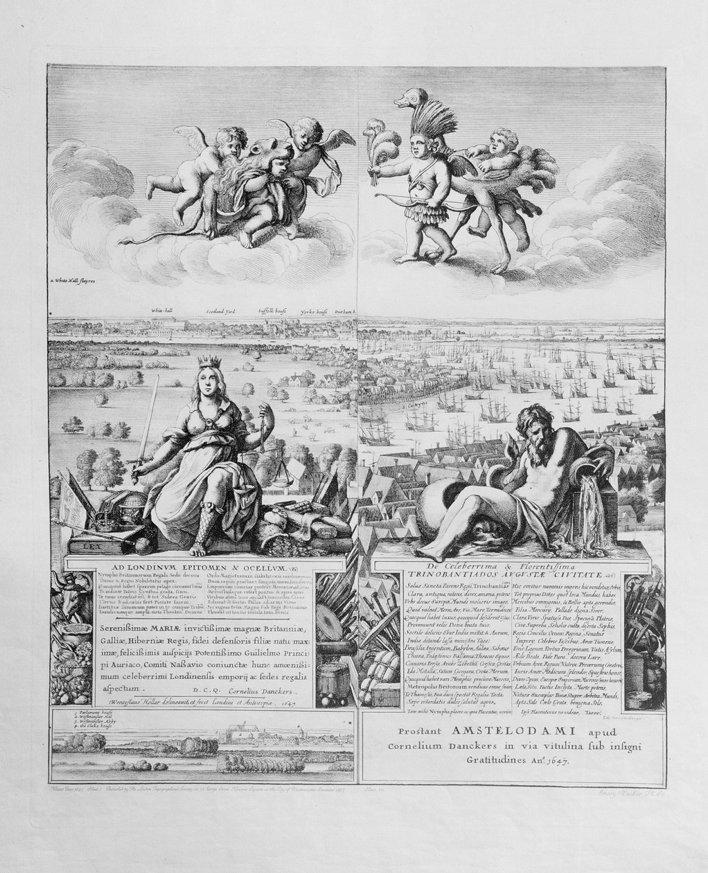 Vista de Londres, publicada em 1647 (cópia fac-símile) (detalhe) de Wenceslaus Hollar