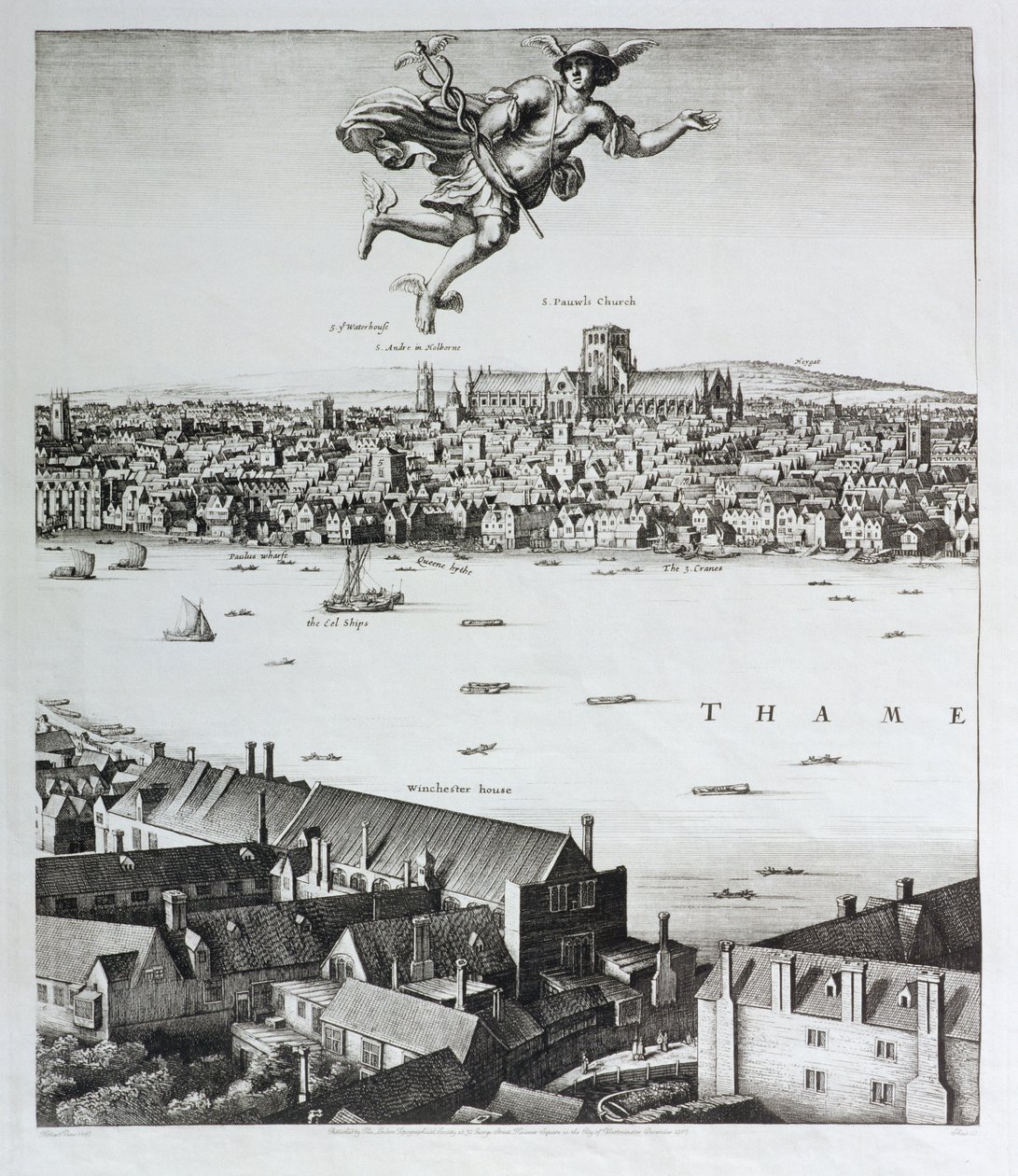 Vista de Londres, publicada em 1647 (cópia fac-símile) (detalhe) de Wenceslaus Hollar
