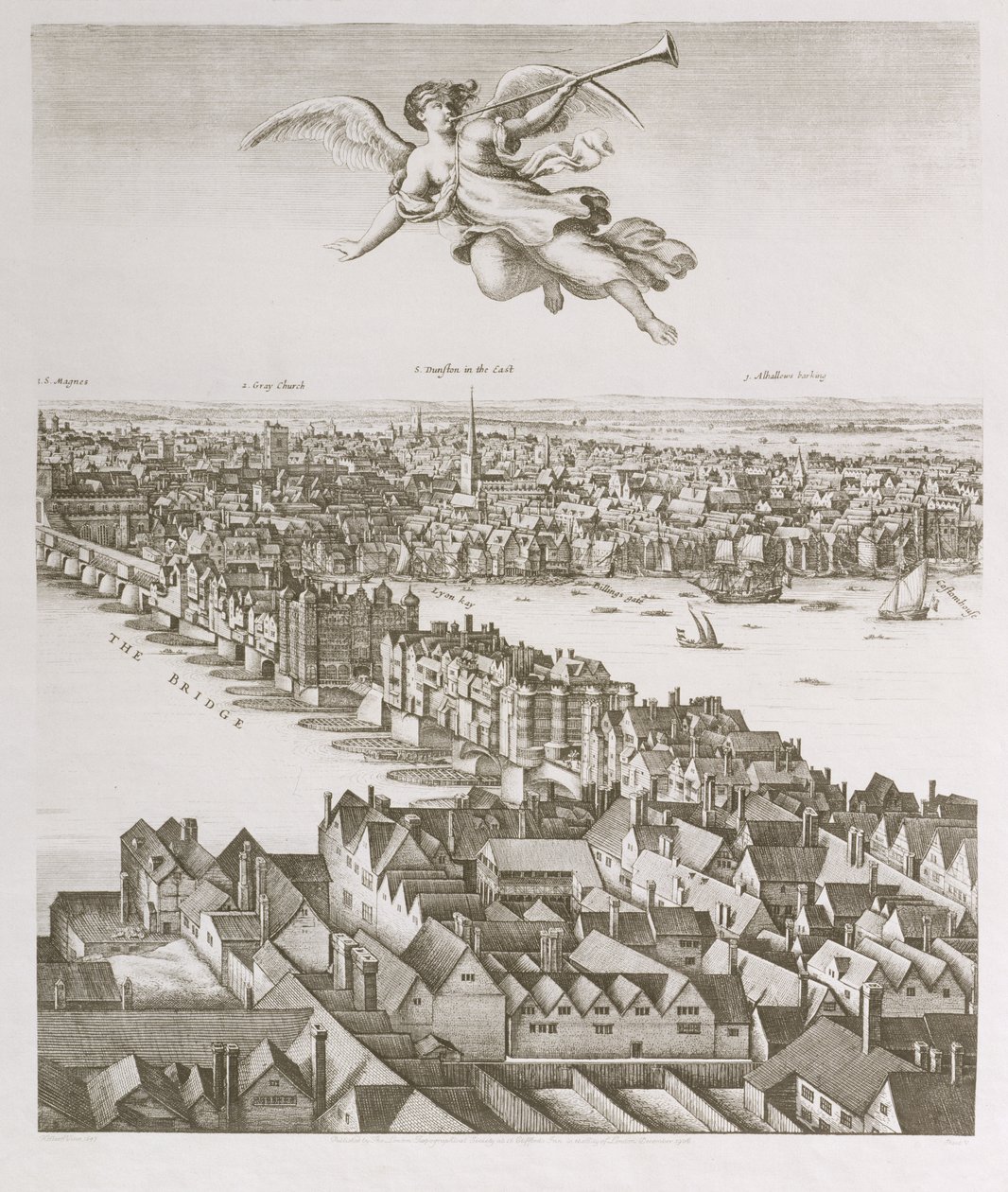 Vista de Londres, publicada em 1647 (cópia fac-símile) (detalhe) de Wenceslaus Hollar