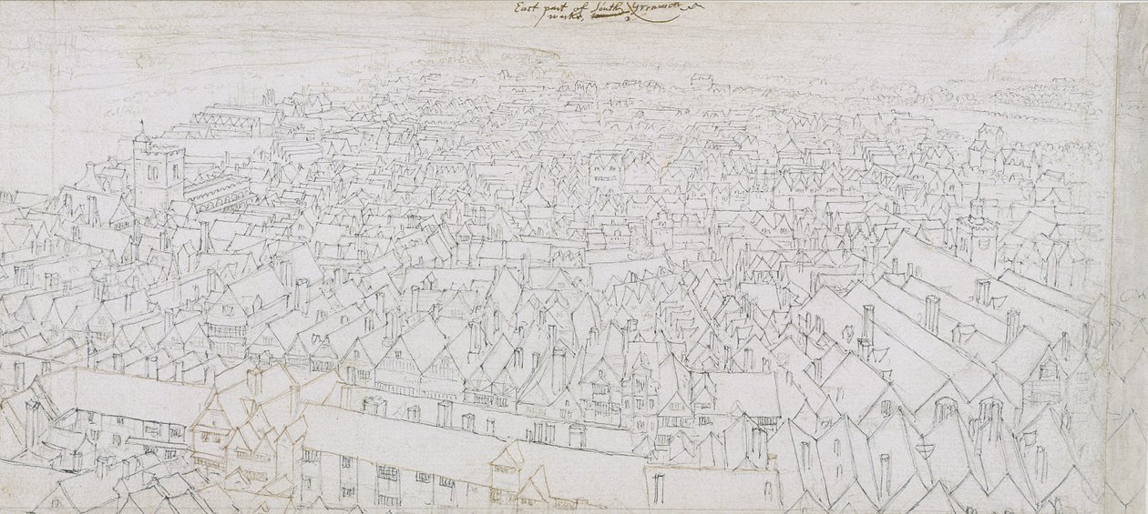 Vista da parte leste de Southwark Olhando em direção a Greenwich (caneta, tinta preta e marrom e lápis sobre papel) de Wenceslaus Hollar