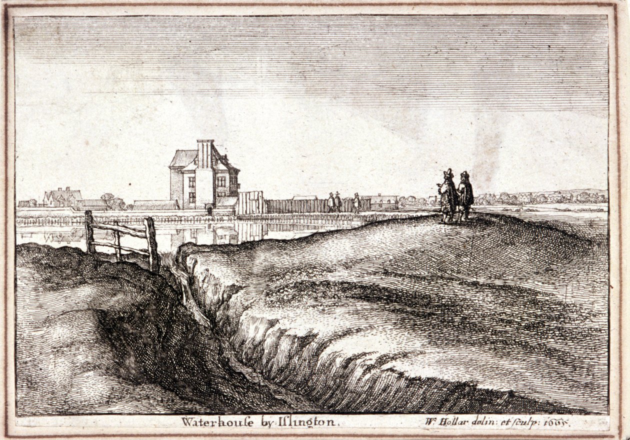 Vista da área ao redor de New River Head, Finsbury, Londres, 1665 de Wenceslaus Hollar