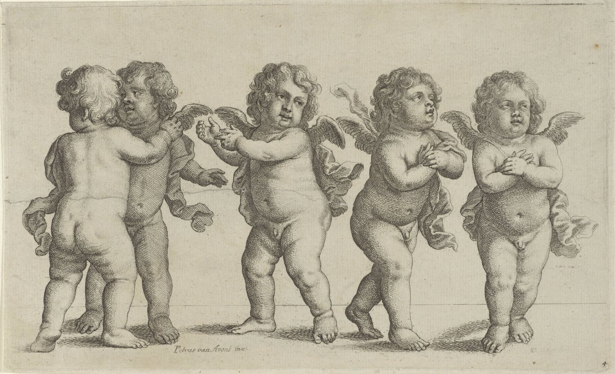 Cinco Querubins Peedopaegnion (título da série) de Wenceslaus Hollar