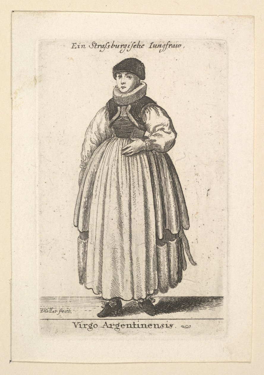 Virgo Argentinensis. Mulher não casada de Estrasburgo, 1625-77. de Wenceslaus Hollar