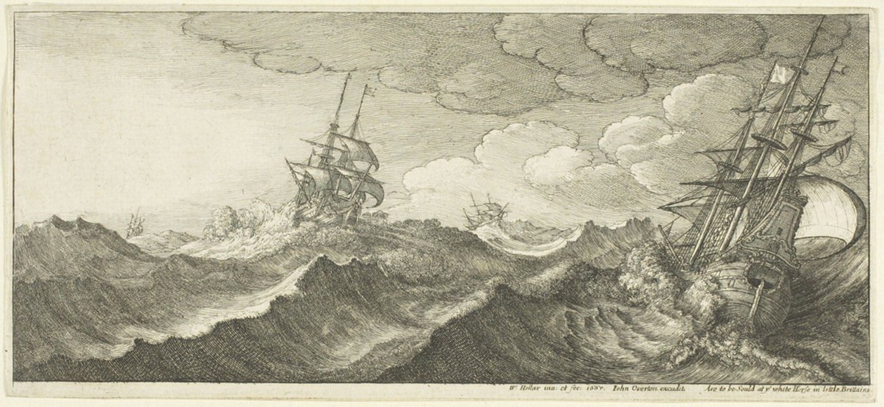Navio de guerra na calha de uma onda de Wenceslaus Hollar