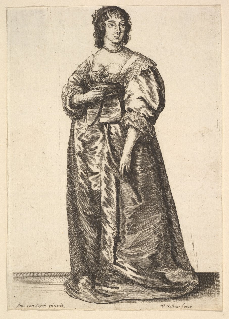 Senhora de corpo inteiro, depois de Anthony van Dyck, 1625-77. de Wenceslaus Hollar