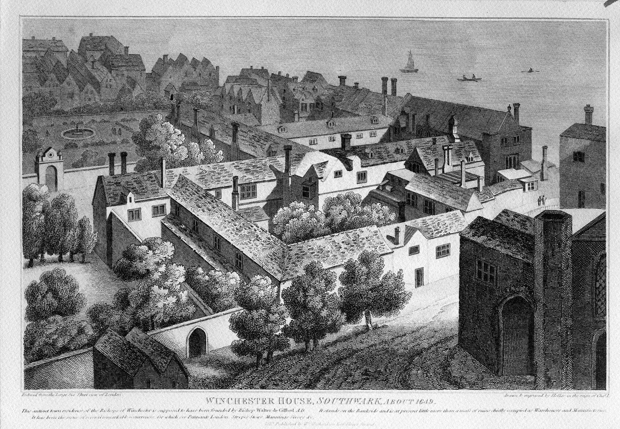 Winchester House, Southwark em cerca de 1649, publicado em 1812 de Wenceslaus Hollar