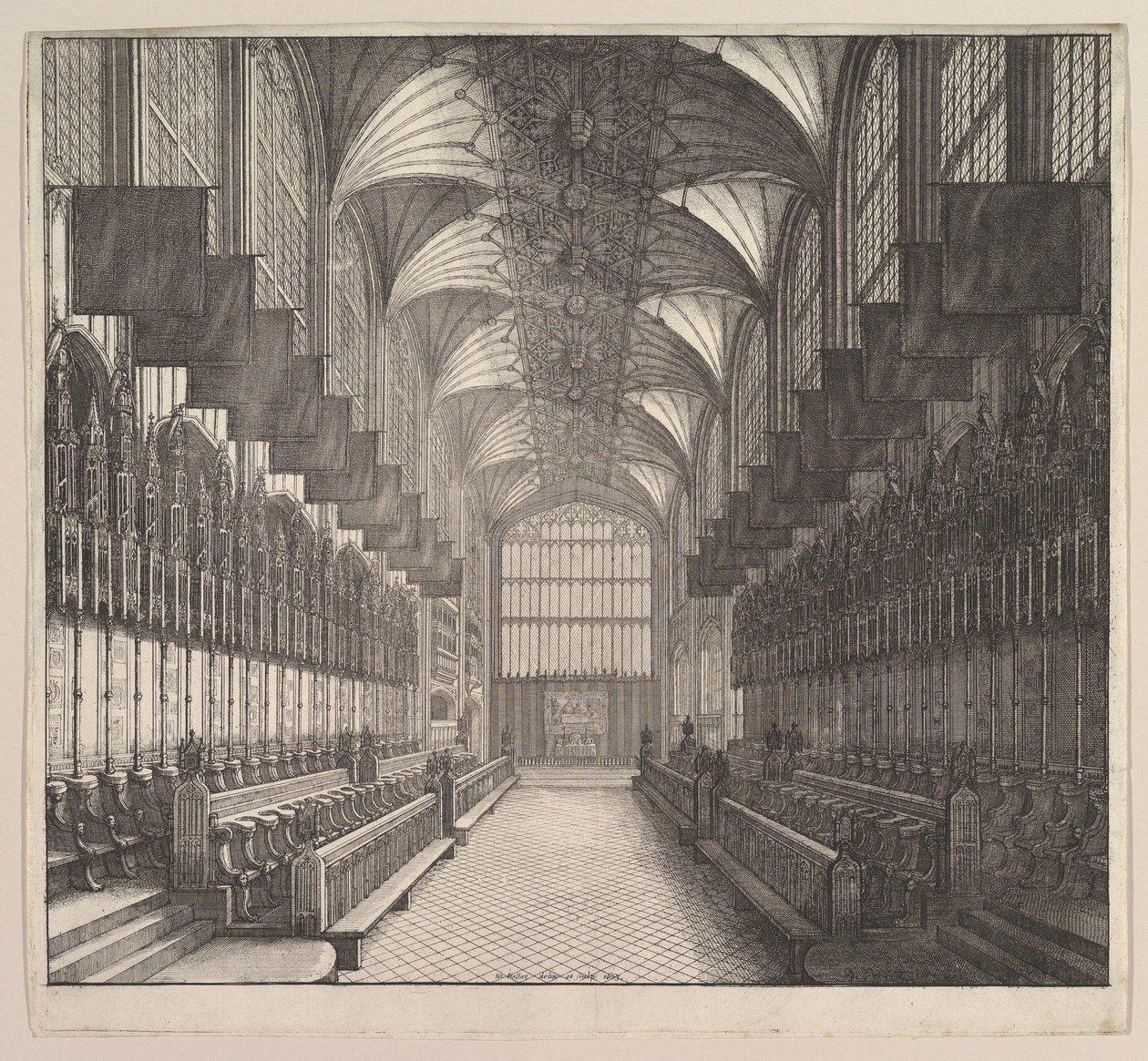 Castelo de Windsor, capela de St. Georges, coro, 1663. de Wenceslaus Hollar
