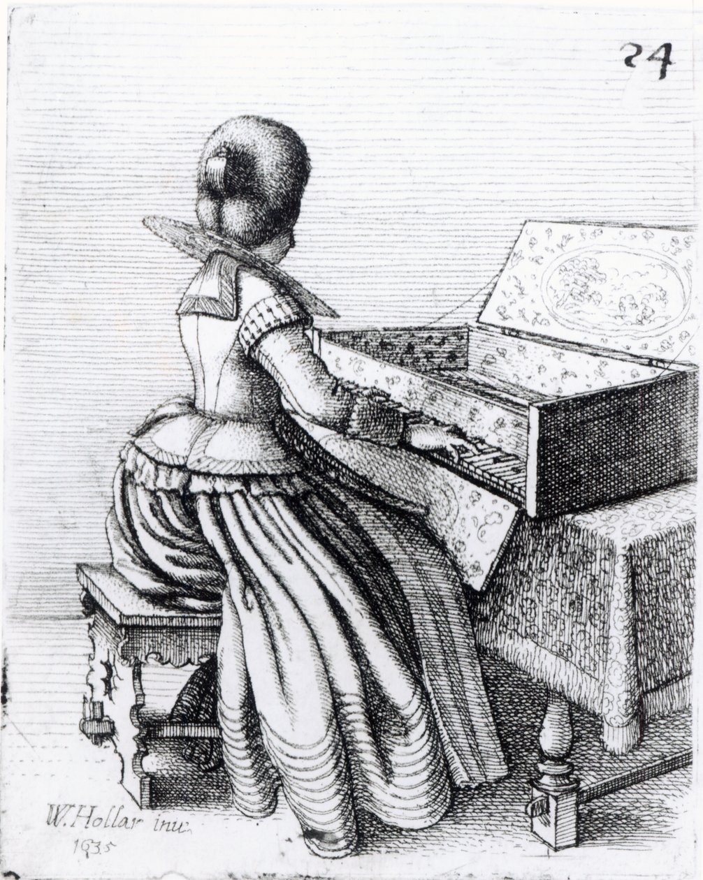 Mulher tocando em um teclado, 1635 de Wenceslaus Hollar