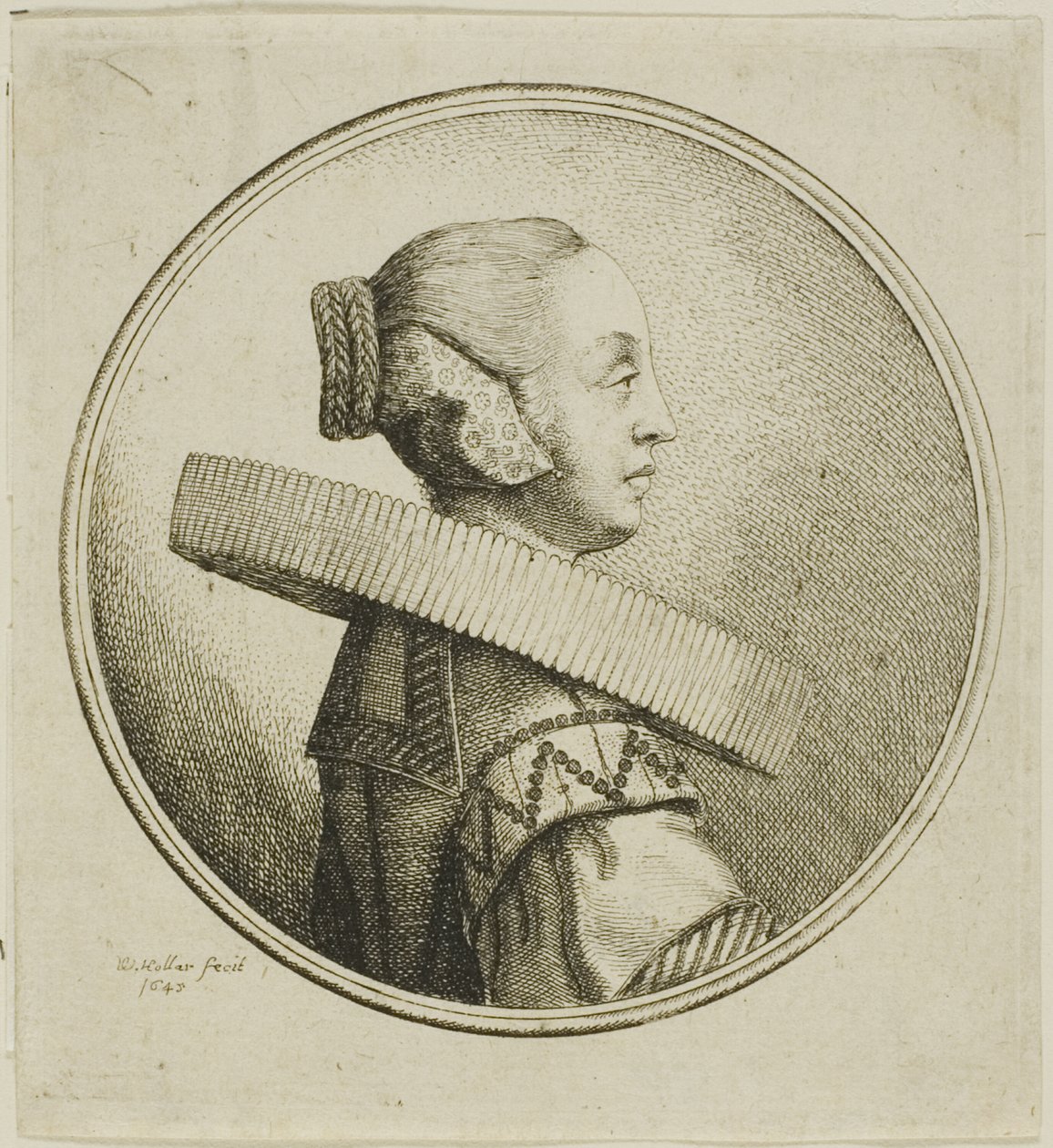 Mulher com babado de renda circular no perfil à direita de Wenceslaus Hollar