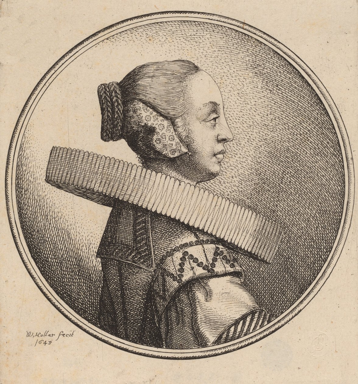 Mulher com um rufo de perfil, 1643. de Wenceslaus Hollar