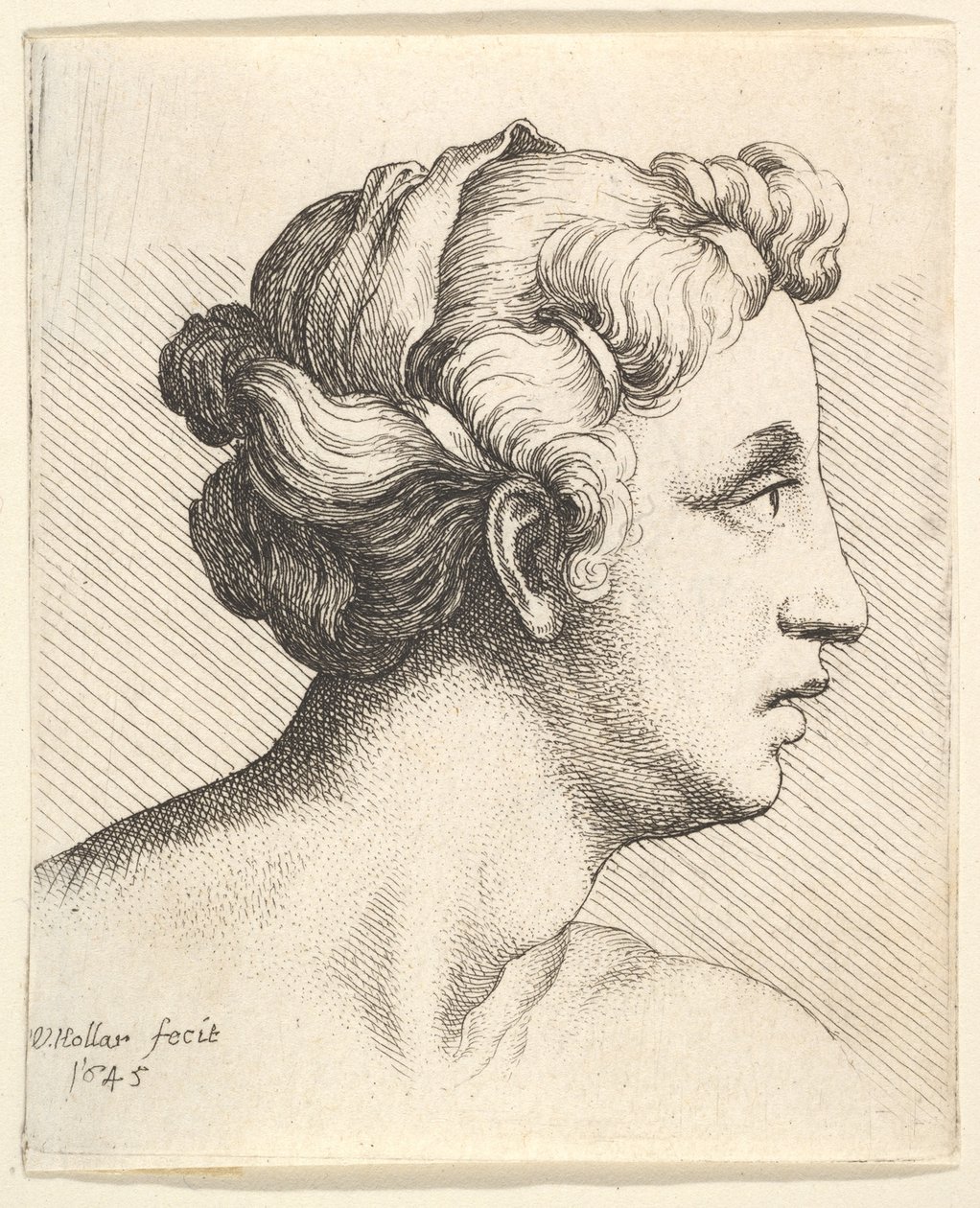 Mulher com uma mecha de cabelo no perfil para a direita, 1645. de Wenceslaus Hollar
