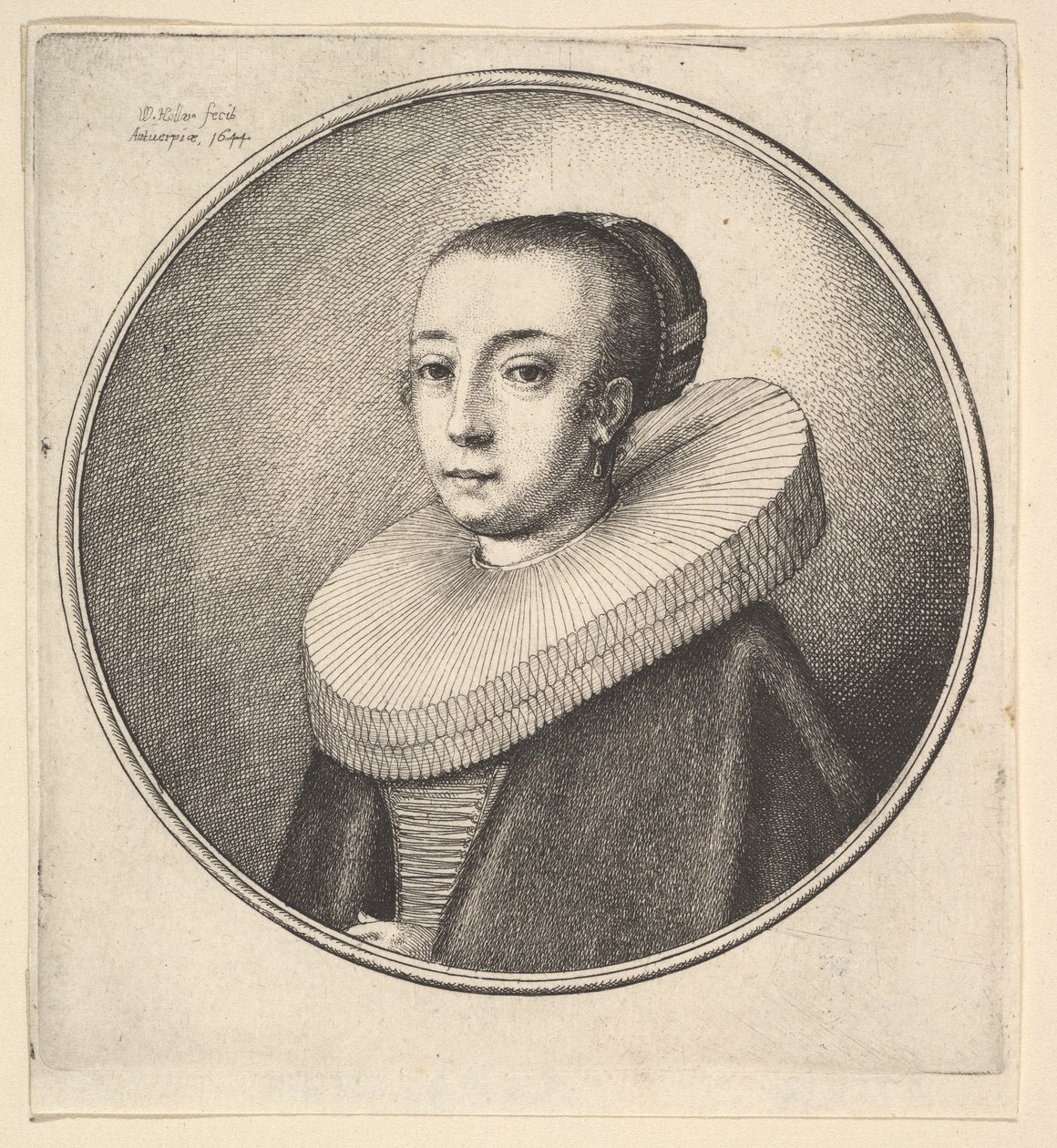 Mulher com rufos de rendas circulares, 1644. de Wenceslaus Hollar