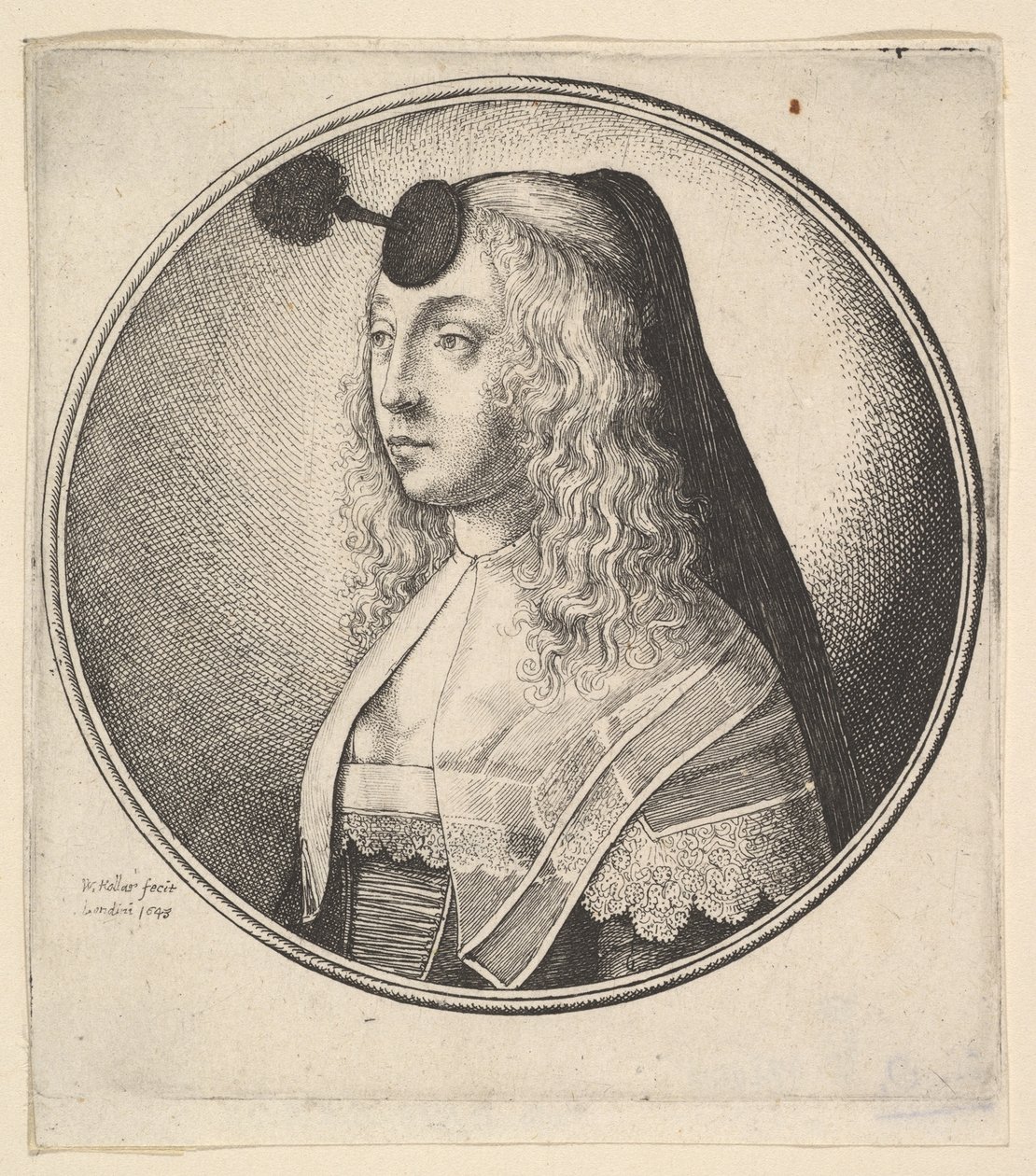 Mulher com houpette na testa virada para a esquerda, 1643. de Wenceslaus Hollar